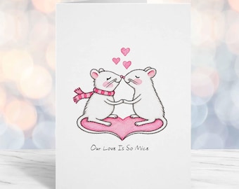 Cute Mouse Anniversary Card, Our Love Is So Mice, Romantic Valentine Card, Watercolor Mice Love Card