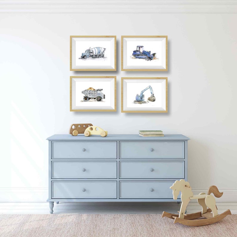 Construction Truck Print, Cement Mixer Wall Art for Boys Room, Nursery Art, Blue Gray Nursery Decor image 5