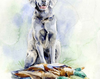 Silver Labrador Retriever Wall Art Print #2, Duck Hunting Dog Wall Decor, Watercolor Painting, Gift for Husband, Boyfriend, Son, Hunter