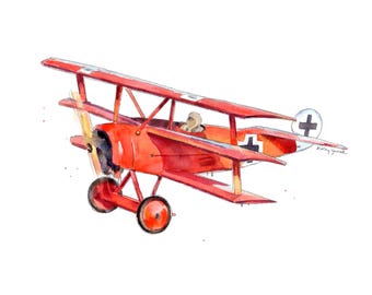 Red Fokker Airplane Print: Vintage Aviation Nursery Wall Art