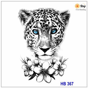Blue Eyed Leopard Flowers Carnivore Body Tattoos Large Mammal Animals Body Chest Waist Arm Neck Temporary Art Tattoos THBSeries