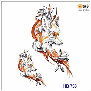Floral Fox Body Tattoos Colorful Fox Flowers Body Chest Waist Arm Temporary Art Tattoos THBSeries