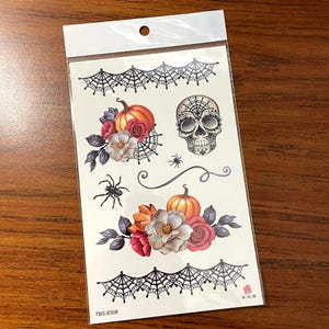 Halloween Pumpkin Spider Web Body Tattoo Skull Rose Flowers Body Waist Arm Neck Leg Temporary Tattoo TBSSeries