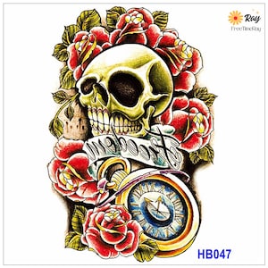 Demon Skull Raven On Skull Blood Rose Body Tattoos Eagle Devil&#39;s skull Body Waist Arm Neck Temporary Art Tattoos THBSeries