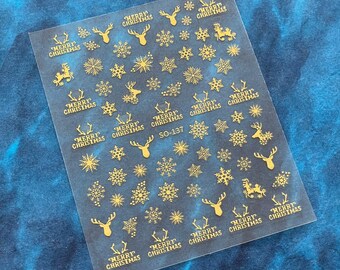 Gold Silver Reindeer Snowflakes Nail Art Stickers Deer Antlers Winter Snow Merry Christmas Self Adhesive Nail Decals SOSeries