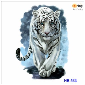 Large White Tiger Watercolor Painting Carnivore Body Tattoos Cat Species Mammal Animals Body Chest Waist Arm Temporary Art Tattoos THBSeries