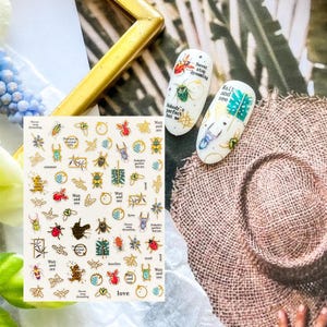 Small Beetles Summer Garden Insects Nail Stickers Stag Beetles Bugs Insets Ladybug Butterfly Mosquito Self Adhesive Nail Art Decals E4HY