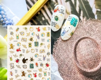 Small Beetles Summer Garden Insects Nail Stickers Stag Beetles Bugs Insets Ladybug Butterfly Mosquito Self Adhesive Nail Art Decals E4HY