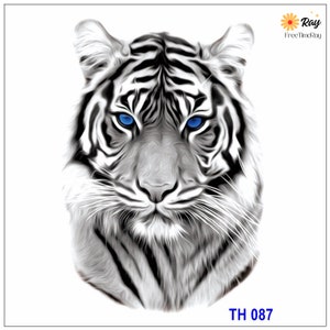 Large Blue Eyed Tiger Carnivore Body Tattoos Cat Species Large Mammal Animals Body Chest Waist Arm Neck Temporary Art Tattoos THBSeries
