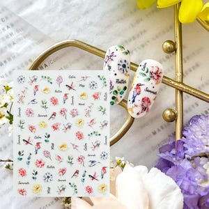 Colorful Flowers Birds Nail Stickers Plum Blossoms Swallow Primrose Daisy Iris Rose Zinnia Morning Glory Self Adhesive Nail Decals E4HY