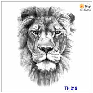May include: A black and white pencil drawing of a lion's face. The lion has a thick mane and a serious expression.