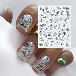 Small Flowers Branches Nail Art Stickers Leaf Branches Hibiscus Rose Peony Daisy Periwinkle Birds Butterfly Self Adhesive Nail Decals E4HY