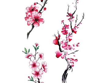 Kwiaty śliwy irysa tatuaże na ciele Prunus Mume ciało klatka piersiowa talia ramię szyja tymczasowe tatuaże artystyczne THBSeries