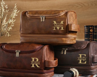 Personalized Leather Toiletry Bag,Leather Dopp Bag,Groomsmen Gift,Christmas Gift For Dad Him,Men&#39;s Leather Toiletry Bag,Anniversary Gift