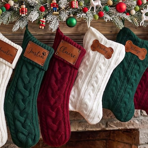 2026 Engraved Leather Patch Stockings, Christmas Stockings with Name, Dog Bone Christmas Stockings, Family Stocking, Holiday Decor