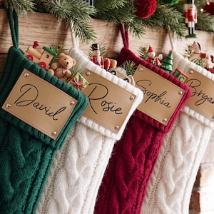 Calcetines navideños familiares personalizados, calcetines familiares 2026 con nombre, calcetines de punto con parche de cuero, calcetines navideños, regalo de Navidad