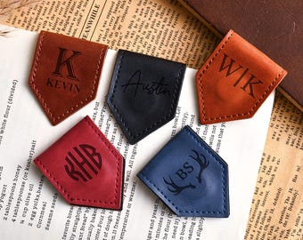 Leather Magnetic Bookmark,Personalized Leather Bookmark,Handmade Reader Gift,Initials Leather Bookmark,Gift for him,Book Lover Gift