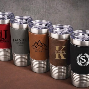 Vasos personalizados para hombre, vasos de cuero grabados, taza de viaje con aislamiento, regalos para padrinos de boda, regalo de San Valentín, regalo para el padrino de boda. imagen 4