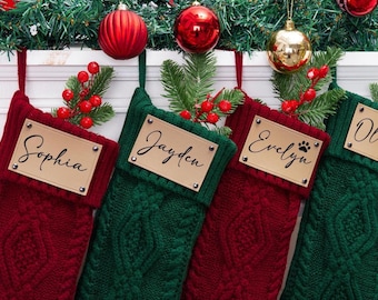 Personalized Family Christmas Stockings, 2026 Family Stockings with Name, Leather Patch Knitted Stockings,  Christmas Gift,Holiday Stockings