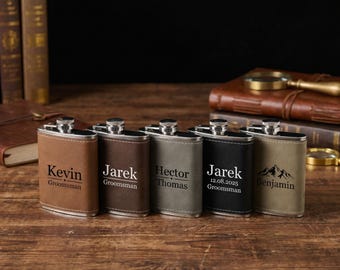 Personalized leather flask for men, Best Man Flask Gift, Groomsmen gifts, Wedding gifts,  Custom engraved leather groomsmen flask