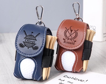 Personalized Leather Golf Ball Bag,Mini Golf Ball Holder,Golf Tee Holder Ball Organizer,Stylish Pouch for Golf Balls,Golf Keychain for Men