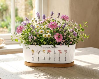 Grandmas Garden Gift for Grandma,Personalized Flower Pot,Mother’s Day Gift from Daughter,Family Birth Month Flowers,Names Planter for Nana