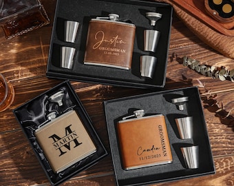 Personalized leather flask for men,Groomsmen gifts,Custom engraved leather groomsmen flask,Best Man Flask Gift,Wedding gifts,Best Man Gift