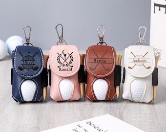 Personalized Leather Golf Ball Bag, Golf Tee Holder Ball Organizer, Mini Golf Ball Holder, Christmas gifts for men, Golf Keychain for Men