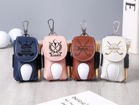 Personalized Leather Golf Ball Bag, Golf Tee Holder Ball Organizer, Mini Golf Ball Holder, Christmas gifts for men, Golf Keychain for Men