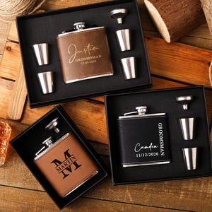 Leder Flachmann für Männer, Leder Flachmann mit Gravur, Leder Flachmann mit Gravur, Trauzeuge Geschenk, Trauzeuge Geschenk, Hochzeitsgeschenk, Trauzeuge Geschenk