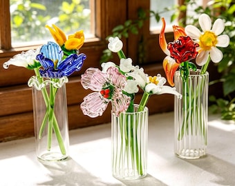 Hand Blown Month Glass Flower Bouquet, Spring Birth Month Ornament, Artisanal Gift, Birth Flower Gift, Gift For Her