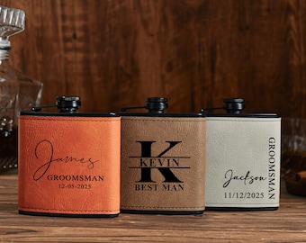 Personalized leather flask for men,Custom engraved leather groomsmen flask,Groomsmen gifts,Best Man Flask Gift,Wedding gifts,Best Man Gift