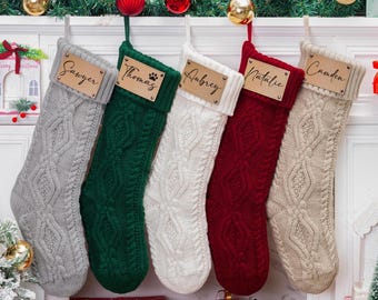 Personalized Family Christmas Stockings,  Leather Patch Knitted Stockings,2026 Family Stockings with Name, Holiday Stockings, Christmas Gift