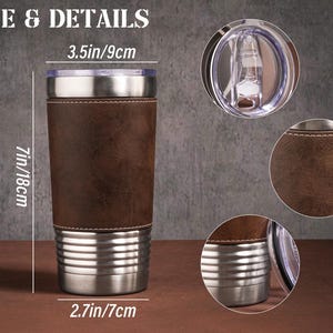 Vasos personalizados para hombre, vasos de cuero grabados, taza de viaje con aislamiento, regalos para padrinos de boda, regalo de San Valentín, regalo para el padrino de boda. imagen 11