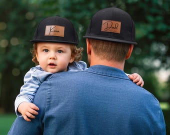 Custom Infant Hat,Personalized Toddler Hat,Leather Patch Hat,Personalized father and son hat,Matching hat for dad and baby,Father's Day gift