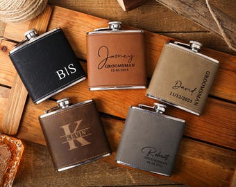 Personalized leather flask for Dad, Custom engraved Whiskey flask, Father's Day gift for Him, The best gift for father