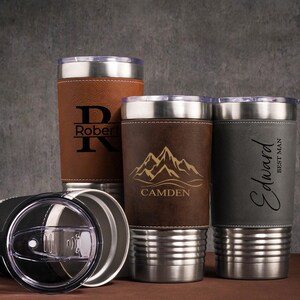 Vasos personalizados para hombre, vasos de cuero grabados, taza de viaje con aislamiento, regalos para padrinos de boda, regalo de San Valentín, regalo para el padrino de boda. imagen 13