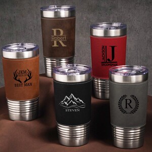 Vasos personalizados para hombre, vasos de cuero grabados, taza de viaje con aislamiento, regalos para padrinos de boda, regalo de San Valentín, regalo para el padrino de boda. imagen 2