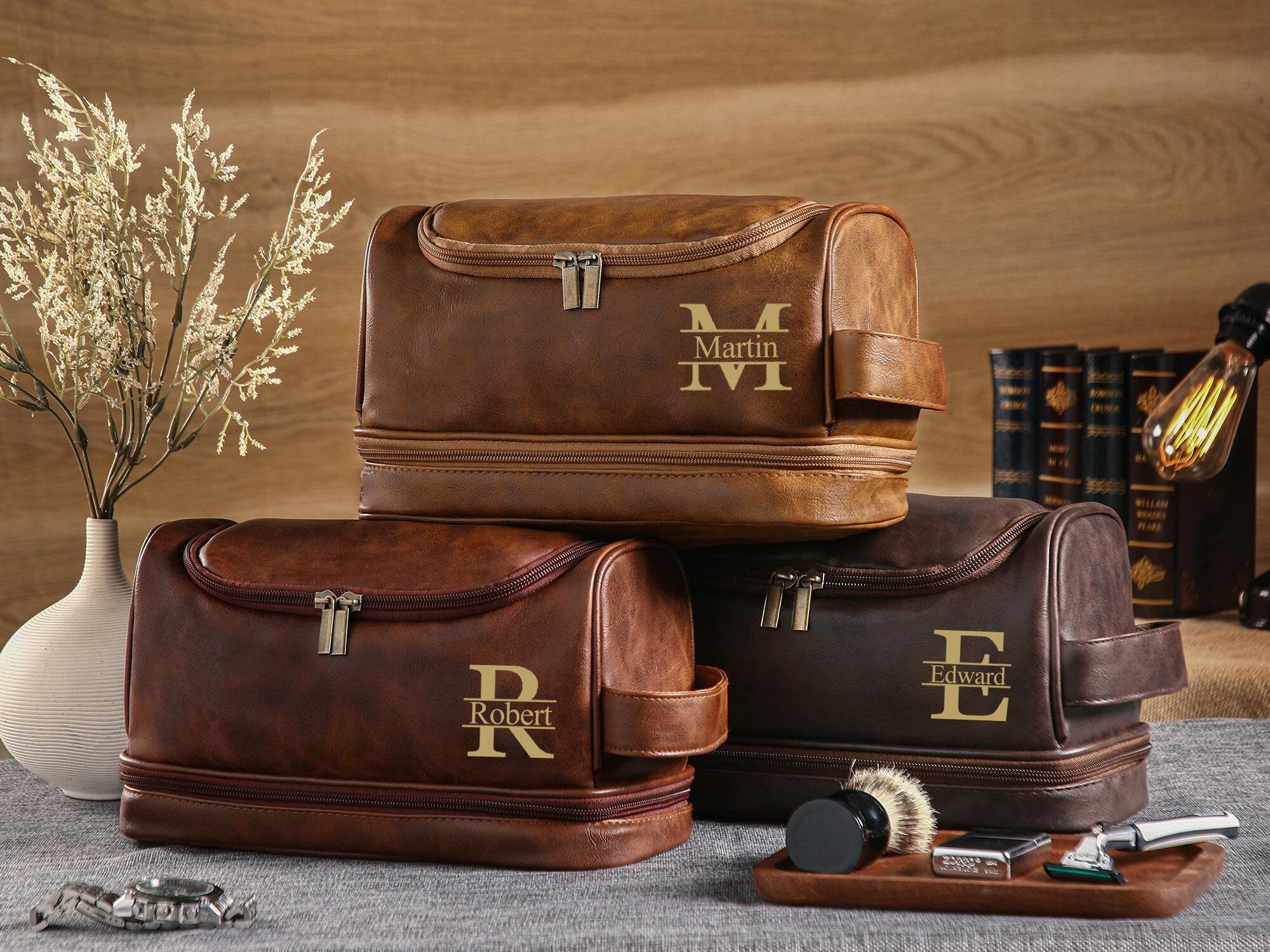 Large leather toiletry bag hotsell
