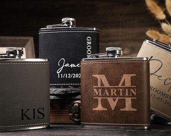 Personalized leather flask for men,Groomsmen gifts,Best Man Flask Gift,Wedding gifts,Best Man Gift,Custom engraved leather groomsmen flask