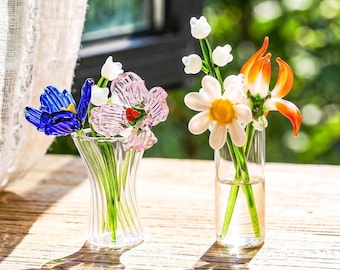 Hand Blown Month Glass Flower Bouquet, Spring Birth Month Ornament, Artisanal Gift, Birth Flower Gift, Gift For Her