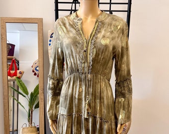 Long-Sleeved Boho Short Dress | Bohemian Style with Ruffles | Hippie Chic Tunic in Earth Tones | Folk Mini Dress for Fall