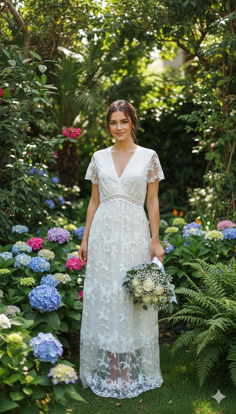 Long White Lace Boho Dress, Hand-Embroidered Floral | Ibizan Dress for Wedding Guests, Civil Weddings, Christenings | Romantic Handmade