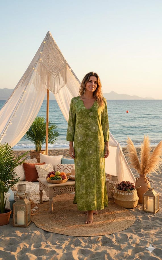 Roquetas De Mar Green Lurex Cotton Bohemian Maxi Dress | Plus Size Hippie Chic Summer Beach Kimono Kaftan | Andalusian Handmade Fashion - Etsy Israel Roquetas De Mar Green Lurex Cotton Bohemian Maxi Dress | Plus Size Hippie Chic Summer Beach Kimono Kaftan | Andalusian Handmade Fashion - Etsy Israel