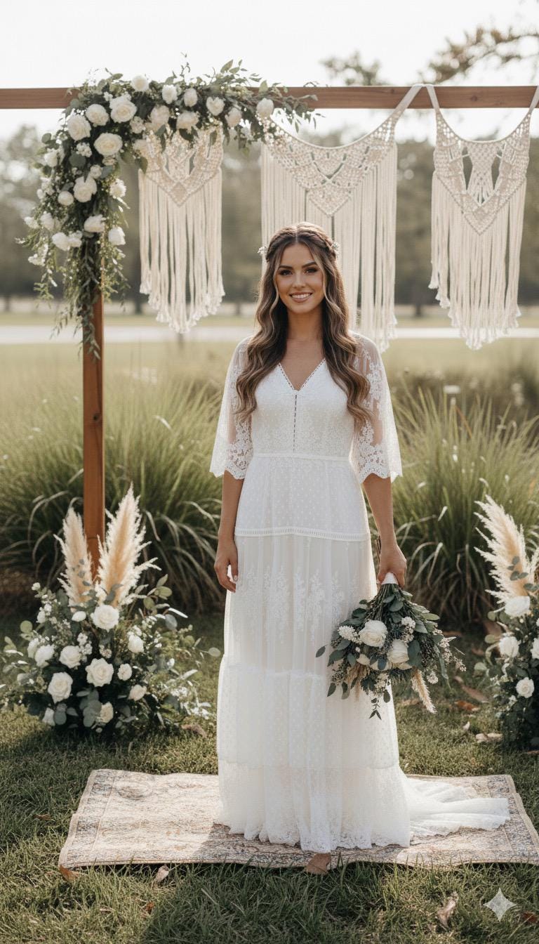 Long White Lace Boho Dress | Ideal for Civil Weddings, Beach Weddings, or Christenings | Romantic Ibizan Maxi Dress | Adlib Style