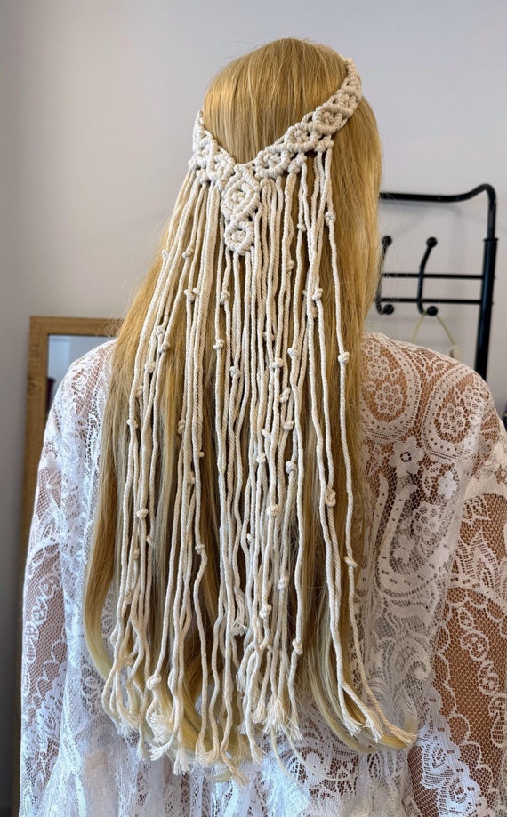Macrame Wedding Veil, Handmade Macrame Headband, Macrame  display picture 1