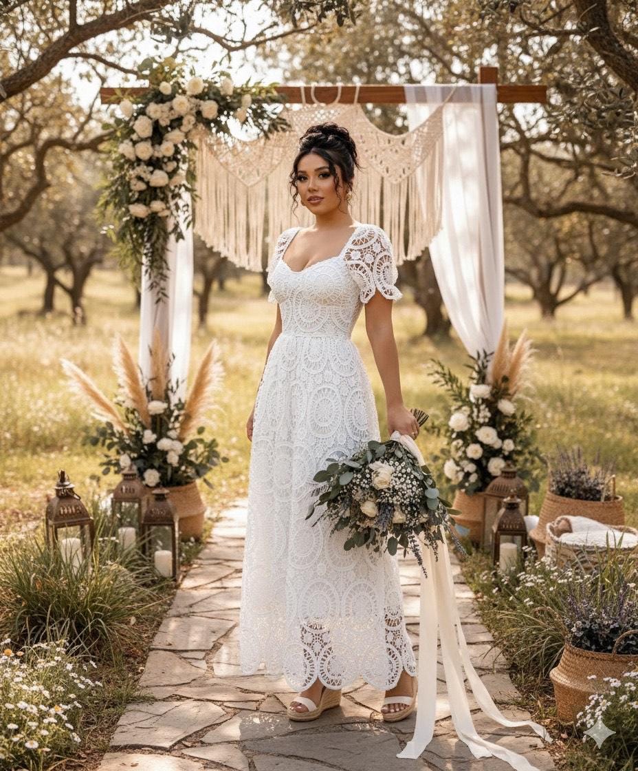 Boho Crochet Lace Wedding Dress