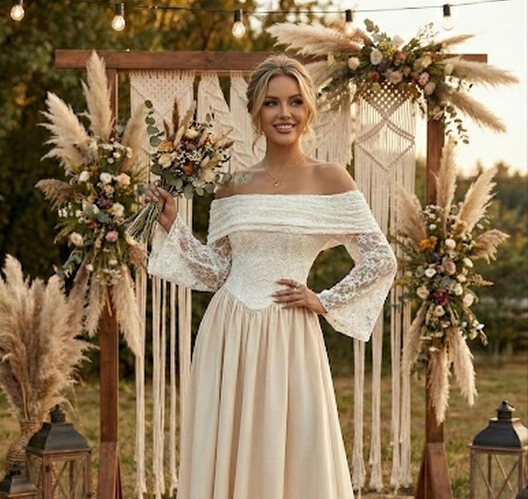 Boho Chic Midi Wedding Dress