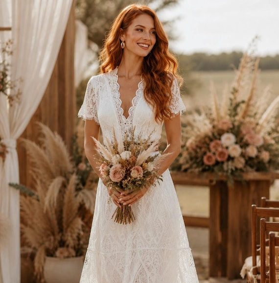 white lace boho midi dress Chic Beis - Wedding Dress for Civil Ceremonies, Ibiza Style, Dress for Engagement Photos or Summer, Boho Dress color:Champagne/Brown DRESS STORM BURGUNDY – Pink Lily and more. horseshoe