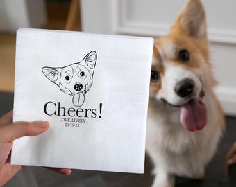 Personalized Pet Wedding Napkins, Custom Dog Cat Portrait Napkins, Wedding Cocktail Napkins with Pet Illustration, Dog Lover Wedding Decor